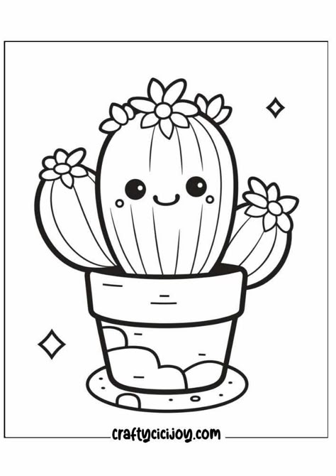 Cactus Coloring Page, Simple Coloring Pages For Kids, Flower Coloring Pages For Kids, Cactus Printable, Cactus Drawing, Adorable Stickers, Pen Craft, Scrapbook Printing, Mermaid Coloring Pages