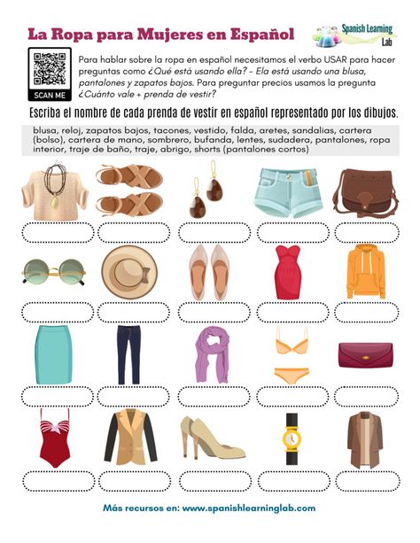 Clothes In Spanish, Clothes Worksheet, Spanish Learning Activities, Spanish Practice, Spanish Clothing, Spanish Games, Spanish Worksheets, Spanish Learning, Spanish Vocabulary