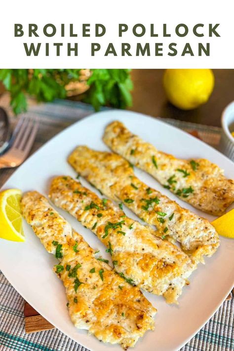 This easy pollock recipe takes 15 minutes, including prep time, and gives you a flaky white fish dinner with a savory parmesan crust. The perfect recipe when you want to whipped up a quick, delicious white fish dinner. Pin this one to your favorite board today! Fried Pollock Fish Recipes, Alaskan Pollock Recipes Baked, Pollock Fish Recipes Air Fryer, Alaska Pollock Fillet Recipe, Frozen Pollock Fish Recipes, Pacific Whiting Fillets Recipes, Baked Pollock Fish Recipes, Alaskan Pollock Recipes, Baked Pollock Recipes