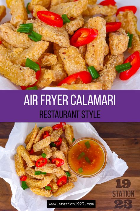 Fried Calamari Steak Recipe, Air Fryer Calamari Steaks, Air Fried Calamari, Calamari Recipes Air Fryer, Calamari Steak Recipe Air Fryer, Air Fryer Calamari Recipe, Ginger Seasoning, Air Fryer Calamari, Healthy Steak Recipes