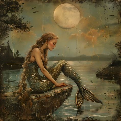 Ethereal Mermaid, Mermaid Moon, Pinterest Feed, Under The Moonlight, Art Moon, Mermaid Art, Sirens, Full Moon, Album Covers