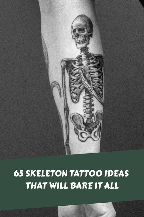 Explore a collection of 65 bold and striking skeleton tattoo ideas that will have you showing some skin. From intricate designs to minimalist styles, these tattoos are sure to catch your eye. Whether you're into skulls, skeletons, or just looking for some tattoo inspiration, this pin has something for everyone. Perfect for anyone thinking of getting inked or just appreciating the artistry behind these unique tattoos. Dive into the world of skeleton tattoos and see how you can showcase your creat Spooky Skeleton Tattoo, Skeleton Holding Book Tattoo, Sleeping Skeleton Tattoo, Feminine Skeleton Tattoos For Women, Skeleton Angel Tattoo, Skeleton Tattoos For Women, Bold Black Tattoos, Skeleton Tattoo Man, Skeleton Tattoo Ideas