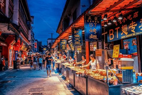 China Street, Game Environment, Background Drawing, Japan Aesthetic, Outdoor Market, Street Market, China Travel, Food Market, Modern Buildings