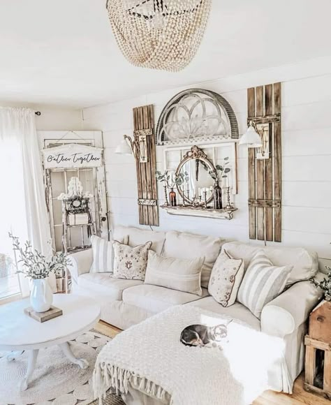 Shabby Chic Farmhouse Living Room, Dnevni Boravak, Open Family Room, Shabby Chic Living, Shabby Chic Living Room, Shabby Chic Farmhouse, Chic Living Room, Farmhouse Decor Living Room, Farmhouse Living Room