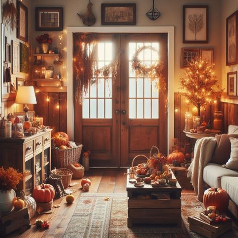 Fall-decorated rustic cottage ground floor rooms 🍁🧺🕯️ Images made with AI #homedesign #homeinterior #homeinspo #art #instaart #artgallery #artjournal #ai #aiinterior #aiart #digitalart #cluttercore #rusticdecor #rurallife #cottage #cottagecore #cottagedecor #cottagevibes #fall #fallvibes #falldecoration #autumn Cottage Thanksgiving, Silent Sisters, Autumn Cottage, Autumn Interior, Rustic Cottage, Cottage House, Rural Life, Cozy Cottage, Cottage Homes