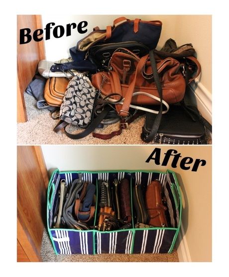 Organizing Purses In Closet, Purse Storage, Clothes Closet Organization, Handbag Storage, Organisation Hacks, Closet Organization Diy, Organization Storage, Closet Makeover, Home Organisation