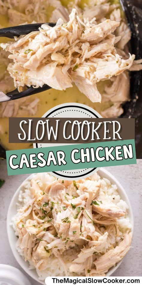 This Slow Cooker Caesar Chicken combines boneless skinless chicken breasts with caesar dressing, parmesan cheese, and a few other pantry staples for a dish your whole family will enjoy. Chicken dinner just got a lot easier! Chicken Caesar Crockpot, Boneless Skinless Chicken Breast Slow Cooker Recipes, Chicken Breast In Crockpot Boneless, Chicken Breasts In Crockpot, Crockpot Boneless Chicken Breast Recipes, Best Pressure Cooker Recipes, Chicken Boneless Breast Recipes, Caesar Chicken, Best Pressure Cooker