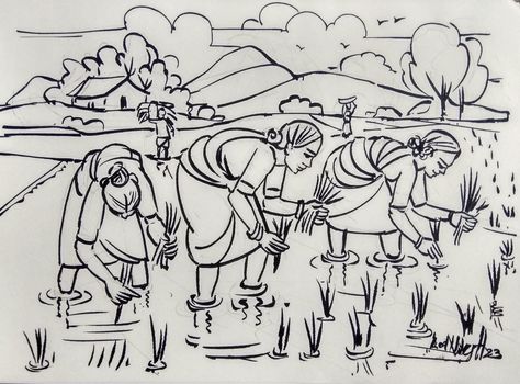 Indian Farmers Season painting composition for students,by Lad Nilesh., I Indian Farmer Illustration, Farmer Drawing Sketch, Farmer Drawing Easy, Human Composition Drawing, Farmers Drawing, Village Composition, Farmer Drawing, Student Sketch, Season Painting