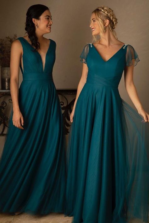 Teal Bridesmaid Dresses Long, Teal Wedding Dress, Teal Dress For Wedding, Dark Teal Bridesmaid Dresses, Turquoise Bride, Long Green Bridesmaid Dresses, Teal Wedding Theme, Teal And Rust, Dark Teal Dress