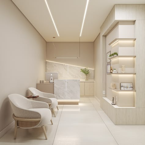 Dental Clinic Waiting Room Design, Reception Clinic Design, Dermatologist Clinic Interior Design, Clinic Interior Design Doctors, Doctors Office Aesthetic, Modern Clinic Interior Design, Small Waiting Room Design, Medical Spa Interior Design, Psychology Office Design