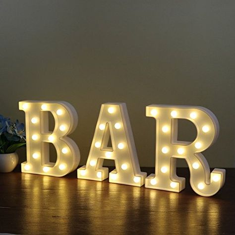 Light Up Bar Sign, Sign Alphabet, Lighted Marquee Letters, Light Words, Man Cave Home Bar, Light Up Letters, White Bar, Marquee Sign, Marquee Lights