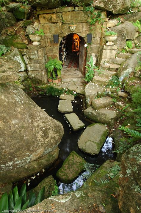 Batcave Entrance, Stone Landscape, Secret Passage, Secret Room, Business Manager, Long Island Ny, Garden Structures, Water Feature, Brutalism