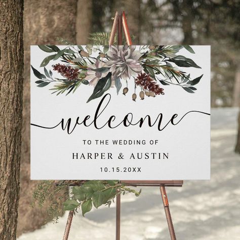 Rustic Floral Fall Winter Wedding Welcome Foam Board Fall Winter Wedding, Wedding Autumn, Snowflake Wedding, Winter Project, Engagement Party Decorations, Wedding Posters, Wedding Welcome Sign, Wedding Welcome Signs, Gifts Sign