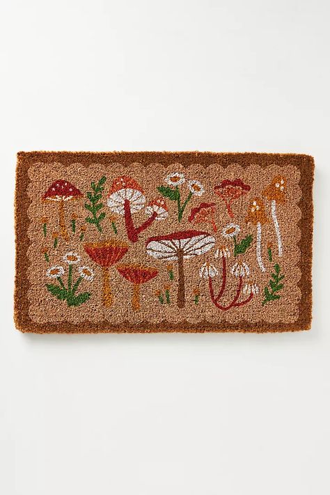 Mushrooms Doormat | Anthropologie Mushroom Doormat, Cottagecore Rugs, Mushroom Home Decor, Mushroom Rug, 2023 Decor, Trailer Renovation, Porch Inspiration, Fall Doormat, Amanita Muscaria