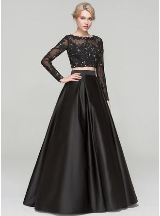 Two Piece Outfits Wedding, One Piece Long Dress Design, Satin Gown With Sleeves, Long Sleeve Lace Evening Dress, Two Piece Prom Dresses, Long Skirt Dress, Two Piece Formal Dresses, Best Party Dresses, Two Piece Prom