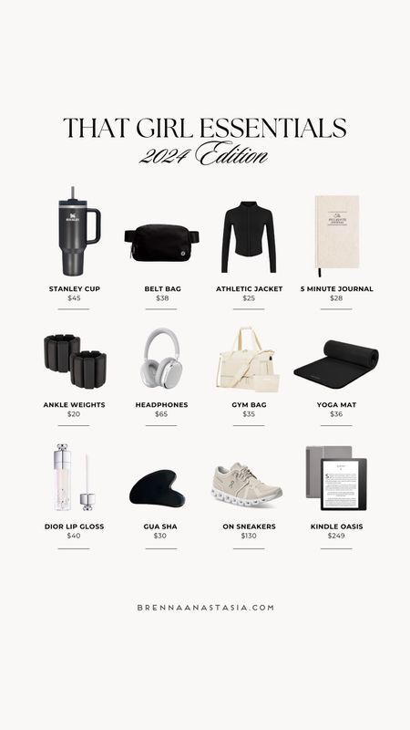 Essentials For Women, New Me Era Aesthetic, Essential Items For Women, Lululemon Gym Bag, What’s In My Bag Gym, Gym Accessories Woman, That Girl Essentials, What’s In My Gym Bag, Gym Bag Essentials List