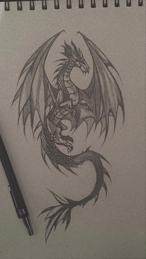 Dragon Wing Sketch, Simple Fantasy Sketches, Dragon Drawing Side View, Fantasy Dragon Sketch, Scary Dragon Drawing, Art Sketches Dragon, Dragon Drawing Sketches Realistic, Dragon Drawing Sketches Simple, Dragon Drawings Easy