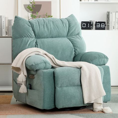 PRICES MAY VARY. 🌟【Power Adjustable Recliner】Are you still bothered by the difficult to retract footrest of manual recliners? Try this upgraded power recliner from us! With the touch of a button, you can adjust the angle of the backrest (90°-160°) and the height of the footrest （0-90°）at will. Meanwhile, the 270° swivel and 30-degree forward/backward horizontal rocking function bring you the ultimate comfortable home theater experience. 🌸【Recliner with Massage and Heated Function】This recliner Living Room Recliners Ideas, Stylish Recliners In Living Room, Farmhouse Recliner Chairs, Rocking Recliner, Chair Massage, Rocker Recliner Chair, Basement Furniture, Modern Recliner, Living Room Recliner