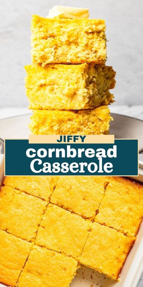 Conveniently made with Jiffy corn muffin mix, this easy cornbread casserole is loaded with homemade creamed corn, whole kernel corn, and sour cream. It’s creamy, tangy, savory, and sweet with just the right amount of crumble. Corn Bread Jiffy Recipes With Cream Corn, Corn And Sour Cream, Cornbread Casserole Jiffy, Jiffy Cornbread Casserole Recipe, Sour Cream Cornbread, Jiffy Recipes, Homemade Cream Corn, Savory Cornbread, Cornbread Casserole Recipe