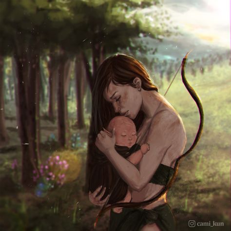 ArtStation - Milva & Baby elf - The Witcher, Esmerinda Camila Aphrodite Art, Lost Baby, Baby Elf, The Witcher Game, The Witcher Books, Elves Fantasy, Book Fanart, Elf Art, Fantasy Couples