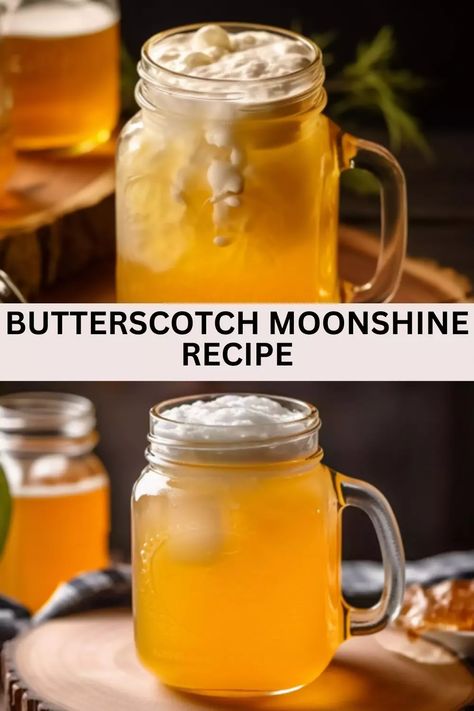 Learn how to make homemade butterscotch moonshine with this easy and delicious recipe. Perfect for parties or as a special treat, this moonshine is sure to be a hit. Moonshine With Everclear, Diy Moonshine Recipes, Butterscotch Moonshine Recipe, Instant Pot Moonshine Recipes, Everclear Moonshine Recipes, Crockpot Moonshine, Moonshine Flavors, Caramel Moonshine, Moonshine Recipes Homemade