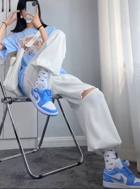 Nike Blue Outfit, Jordan 1 Low Unc Outfit, Air Force Outfits, Jordan 1 Low Outfit, Air Jordan 1 Low Unc, Air Force 1 Outfit Woman, Jordan 1 Low Unc, Nike Casual Shoes, Eric Koston