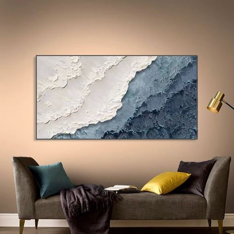 3D Textured Painting on Canvas Blue Ocean Minimalist Painting - Etsy UK Ocean Plaster Art, Textured Ocean Art, Sea Wave Painting, Structure Painting, Blue Ocean Painting, Spackle Art, Ocean Paintings On Canvas, Textured Art Canvas, Ocean Texture