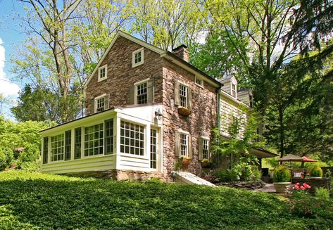 Circa 1793 Fieldstone House, Bucks County, Pennsylvania | Leading Estates of the World Fieldstone House, Living Room Country, Room Country, Bucks County Pennsylvania, Colonial Life, Kitchen Beautiful, Stone Farmhouse, Old Stone Houses, Colonial Exterior