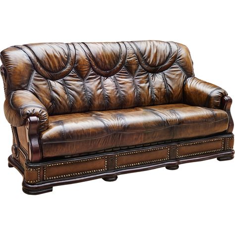 Dynamic Home Decor - Oakman Sofa w/ Bed in Italian Leather w/ Nailhead Antique China Hutch, Sofa Bed Wood, Walnut Living Room, Man Decor, Home Architecture Design, Rustic Log Furniture, Vintage Leather Sofa, Leather Sleeper Sofa, Italian Bed