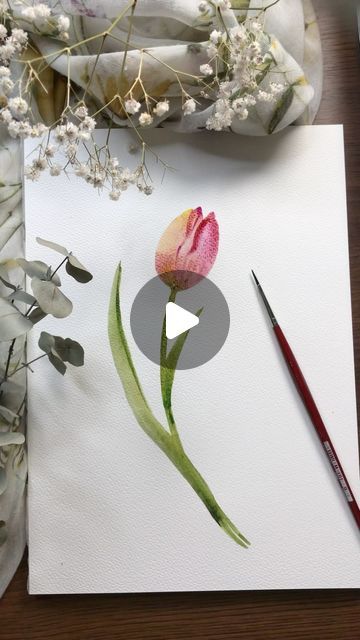 Garima Srivastava | Artist | Author | Surface Designer on Instagram: "Real time watercolor floral: tulip, sit back and relax!  We got our first bunch of tulips yesterday for a project so I decided to paint some for you here.  . . . . . . . . . #beautyinsimplicity #paintingflowers  #paintingprocess #floralarthub #watercolor #wildflowerseason #watercolourart #watercolorflorals #watercolorfloral #watercolourflowers #watercolorartists #watercolorguide #watercolorforbeginners #watercolorsketch #watercolorbeginner #watercolouring #watercolourist #watercolorlove  #flowercore  #slowfloralstyle  #floralinspiration #paintingvideo #everydaywatercolor" Water Colour Painting Watercolour, Watercolor Flowers For Beginners, Tulip Watercolor Painting, Watercolour Tulips, Tulip Watercolor, Simple Watercolor Flowers, Watercolour Sketchbook, Paint Tutorials, Basic Watercolor