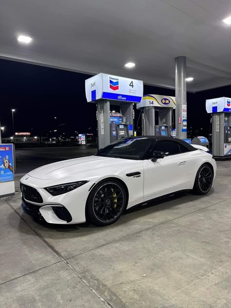 White Mercedes Aesthetic, Car Collection Aesthetic, White Car Wallpaper, Car Gas Station, Mercedes Sports Car, Tmax Yamaha, Garage Design Interior, Dream Cars Bmw, Dream Cars Mercedes