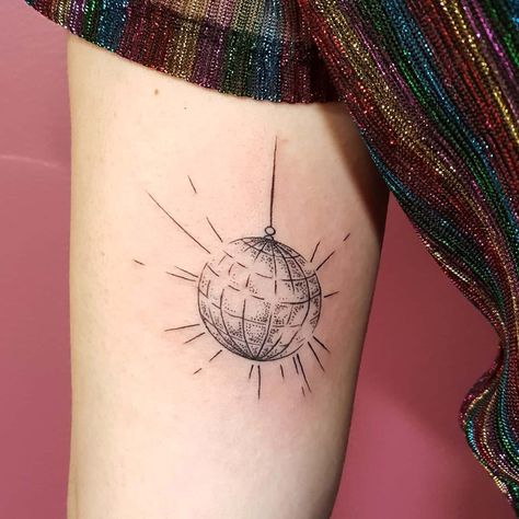 Again Tattoo, Disco Ball Tattoo, Ball Tattoo, Taylor Swift Tattoo, Groovy Design, Party Tattoos, Jewelry Tattoo, Discreet Tattoos, Dainty Tattoos