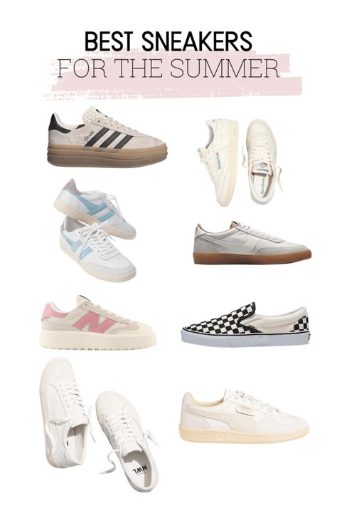 Gear up for summer adventures with these top 9 women's sneakers! From classic vibes to trendy twists, find the perfect pair to keep your feet comfy and stylish all season long. Whether it's beachside strolls or city explorations, these kicks have got you covered. Sneakers like: adidas Originals Gazelle Bold Sneakers, Reebok Club C 85 Vintage Sneakers, Gola Falcon Sneakers, Nike Killshot 2, New Balance CT302 Tennis Sneaker, Checkerboard Slip-On Vans #SummerStyle #SneakerSeason Womens Tennis Shoes Outfits, Nike Killshot 2 Outfit Women, Reebok Club C 85 Outfit Women, Nike Killshot 2 Outfit, Reebok Club C 85 Outfit, Club C 85 Outfit, Beachside Cafe, Sneakers For Summer, Gola Sneakers