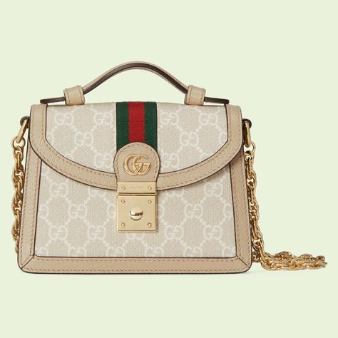 Ophidia Gg Mini Bag, Gucci Mini, Gucci Ophidia, Bags Aesthetic, Mini Shoulder Bag, Gucci Bags, White Bag, Handbag Accessories, Chain Strap