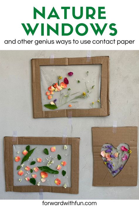 Nature Crafts For Infants, Nature Activities For Kindergarten, Sticky Paper Art, Prek Nature Crafts, Contact Paper Preschool Activities, Preschool Window Art, Contact Paper Projects, Nature Play Week, Contact Paper Crafts For Kids