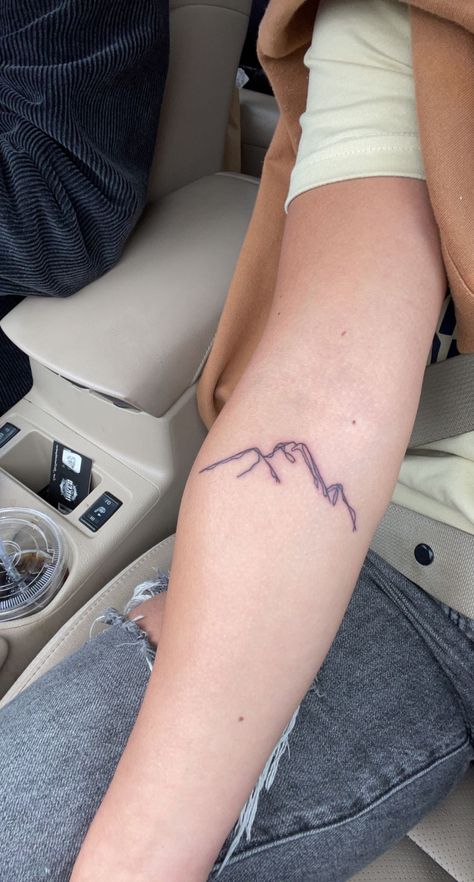 Fine Line Sun And Mountain Tattoo, Mountain And Music Tattoo, The Sound Of Music Tattoo, Simple Fine Line Mountain Tattoo, Mountain Tattoo With Trees Simple, Sound Of Music Tattoo, Sawtooth Mountains Tattoo, Mountains Tattoo, Mountain Tattoo Simple