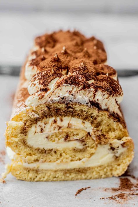 tiramisu cake roll. Tiramisu Log Cake, Tiramisu Roll Cake, Log Cakes Ideas, Tiramisu Swiss Roll, Tiramisu Cake Roll, Roulade Cake, Tiramisu Cake Recipe, Jelly Roll Cake, 12 Cake