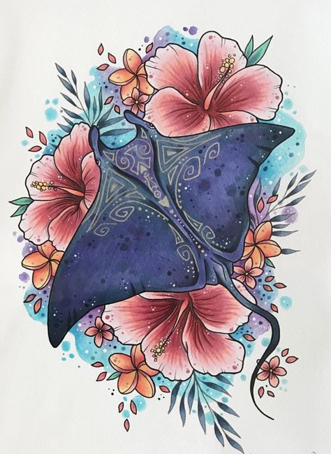 Beach Themed Tattoos, Ocean Themed Tattoos, Manta Ray Art, Ocean Theme Tattoos, Ray Tattoo, Sea Creatures Art, Feather Tattoo, Desenho Tattoo, Tattoo Meaning