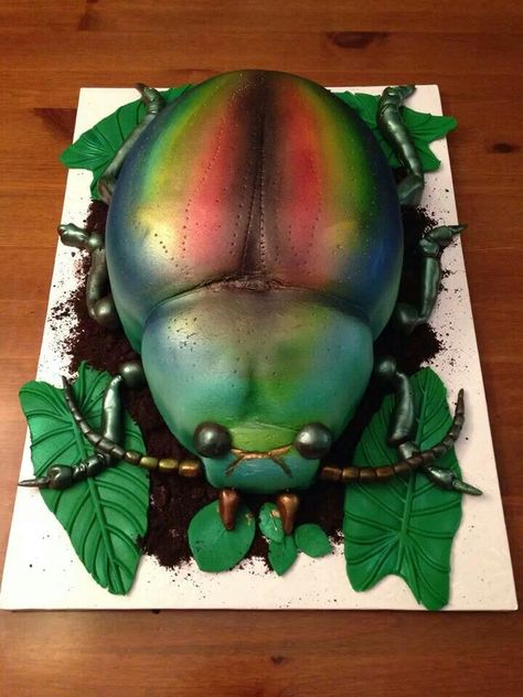 Maybe for Brayden's Bug Party! Bug Cakes, Bug Birthday Cakes, Airbrush Cake, Bug Cake, Bug Party, Animal Cakes, Bday Cake, A Bug, Cake Decorating Tutorials