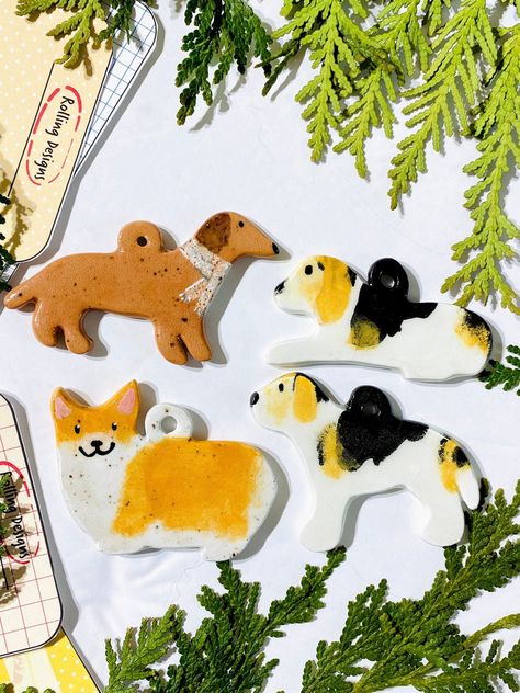 Corgi Decor, Corgi Ceramic, Corgi Ornament, Dog Tree, Ceramic Dog, Dog Christmas Ornaments, Craft Day, Cow Art, Clay Ornaments