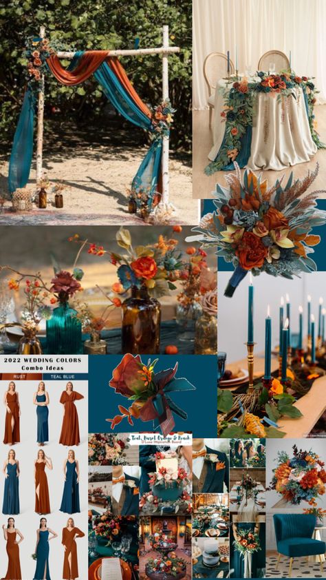 Teal Orange Weddings, Teal And Burnt Orange, Dark Teal Weddings, Teal Blue Weddings, Country Western Wedding, Western Themed Wedding, Burnt Orange Weddings, Cottage Wedding, Country Style Wedding