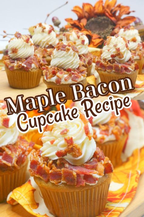 Bacon Wallpaper, Bacon Dessert Recipes, Bacon Cupcakes Recipe, Maple Desserts, Maple Bacon Cupcakes, Bacon Cake, Cupcakes Amor, Bacon Desserts, Recipes Cupcakes