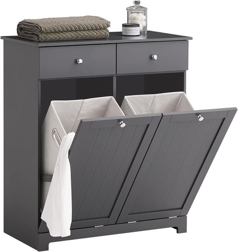 SoBuy BZR33-DG, 2 Drawers 2 Doors Laundry Cabinet Laundry Chest Bathroom Cabinet with 2 Removable Laundry Baskets, Dark Grey Concealed Laundry, Laundry Cabinet, Laundry Basket Storage, Laundry Cabinets, Laundry Room Closet, Bathroom Floor Cabinets, Laundry Baskets, Room Closet, Laundry Storage