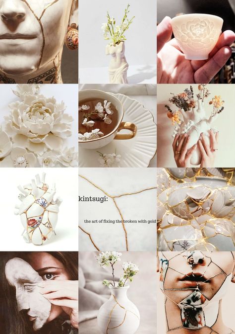 An aesthetic inspired by kintsugi, the art of repairing broken pottery with gold. Symbolises healing, growth and love. Kintsugi Art Inspiration, Kintsugi Aesthetic, Healing Aesthetic, Process Book, The Northman, Kintsugi Art, Birthday Inspo, Book Cover Design, Book Design