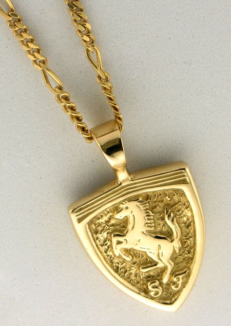 Ferrari Prancing Horse Pendant w/ Figaro Chain 18K Yellow Gold Ferrari Necklace, Ferrari Jewelry, Gold Pendants For Men, Forza Ferrari, Prancing Horse, Preppy Jewelry, Horse Pendant, Expensive Jewelry Luxury, Horses Pendant