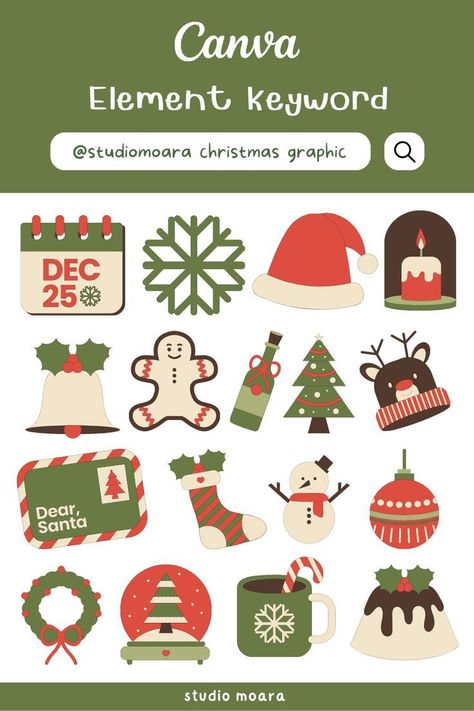 Christmas Graphic 1 Canva Element #canvabauha Scrapbook Graphics, Christmas Graphic Design, Keyword Elements Canva, Canva Elements Keyword, Graphic Design Cards, Canvas Learning, City Drawing, Hello Kitty Drawing, Canva Element