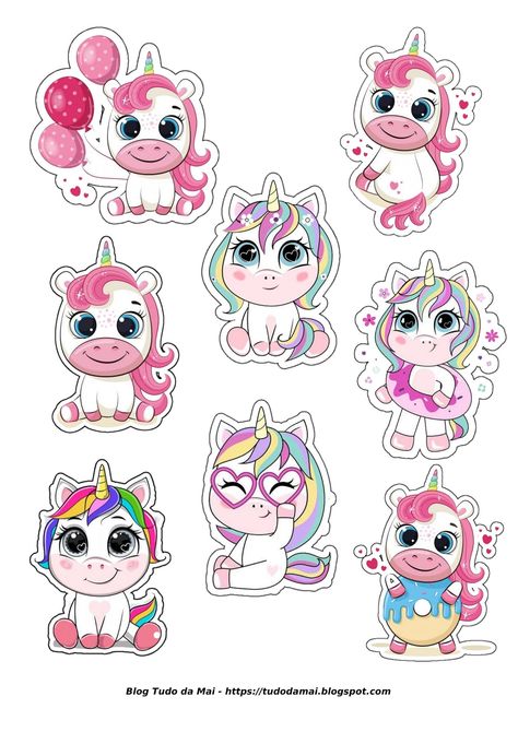 Unicorn Stickers Printable Free, Unicorn Pictures Cute, Unicornio Cute, School Stickers Labels, Unicorn Topper, Seni Resin, Unicorn Cupcakes Toppers, Unicorn Pictures, Birthday Cake Topper Printable