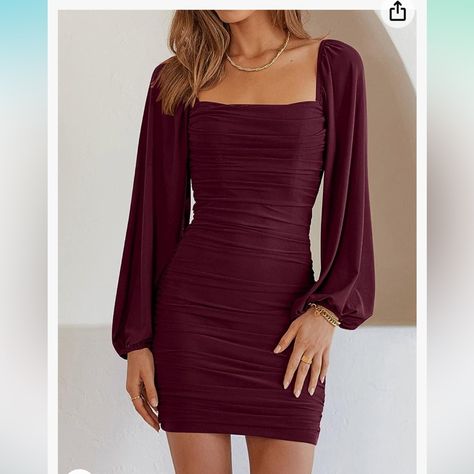 New With Tags Wine/ Purple Red Dress Long Sleeves That Can We Worn On Top Or Side Of Shoulders. Ruched Sides And Back Maroon Homecoming Dress, Long Sleeve Homecoming Dresses, Hoco Dresses Long Sleeve, Red Long Sleeve Dress, Winter Formal Dresses, Tight Mini Dress, Red Homecoming Dresses, Long Sleeve Cocktail Dress, Homecoming Dresses Long