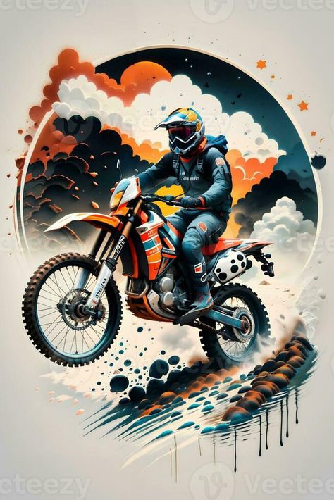 Racing motocross rider with ink style digital painting on sketch for t-shirt print Biker Art Illustration, Motorcycle Art Painting, 6th Birthday Boys, Dirt Biking, Bike Illustration, Motocross Riders, Bike Poster, Biker Art, Classy Tattoos