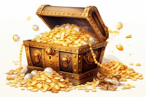 Treasure chest, with coins and shiny jewels. stock photo Treasure Chest Illustration, Jewels Illustration, Manifestation List, Jesus Illustration, Casino Art, Badges Ideas, Gold Box, Ancient Jewelry, Treasure Chest